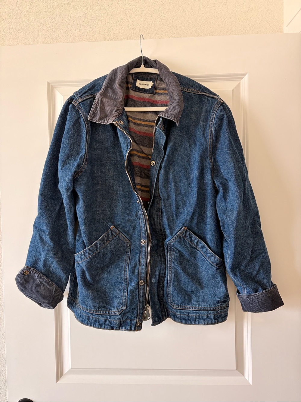 Organic Cotton Taylor Stitch Blue Denim Jacket with Corduroy Collar